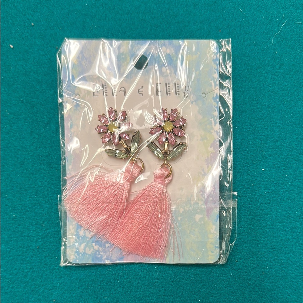Pink Floral Tassel Earrings